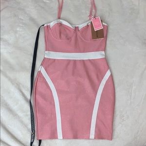 Pink Binding Detail Bandage Bodycon Dress